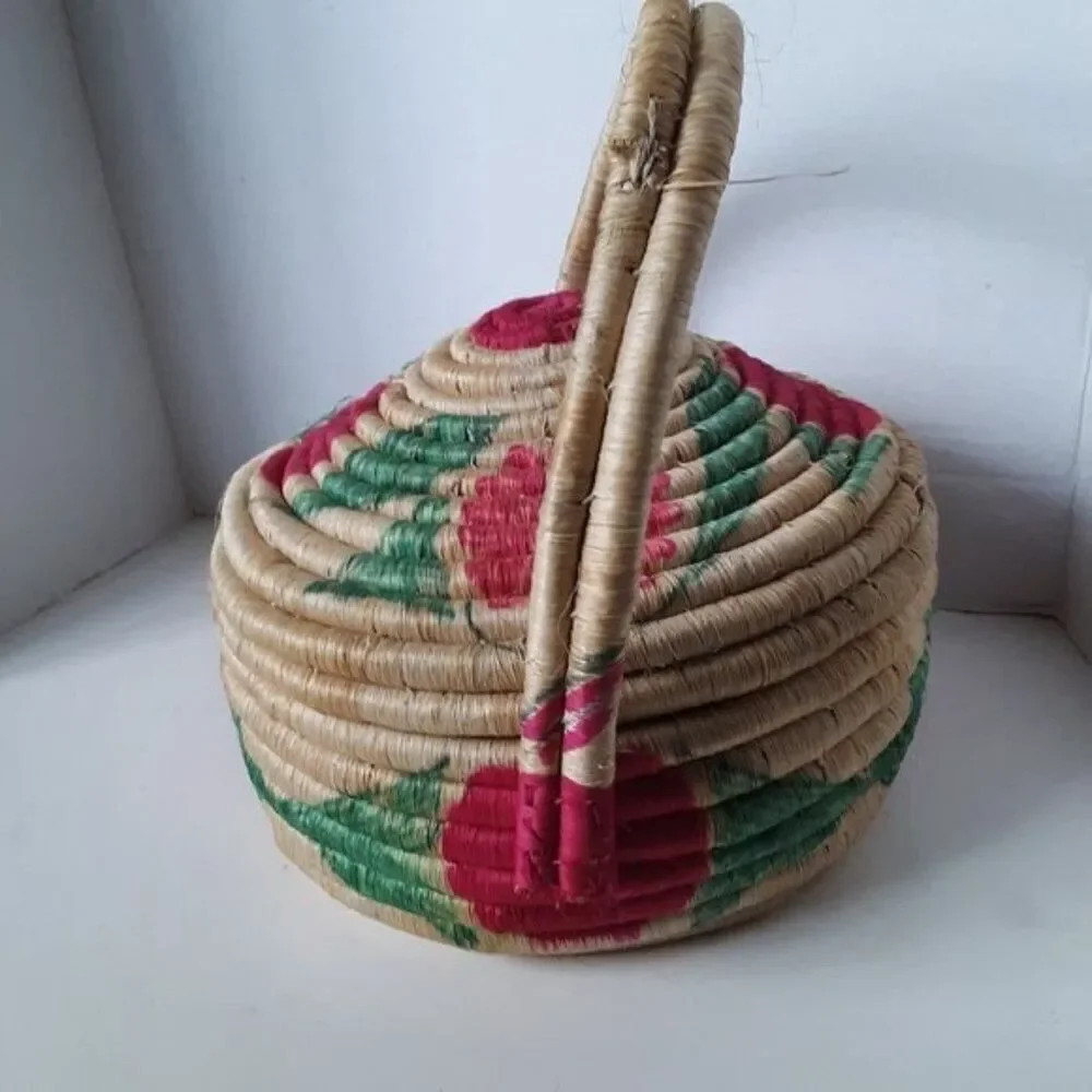 Vintage Large Coil Woven Old Mexican BOHO Style Basket